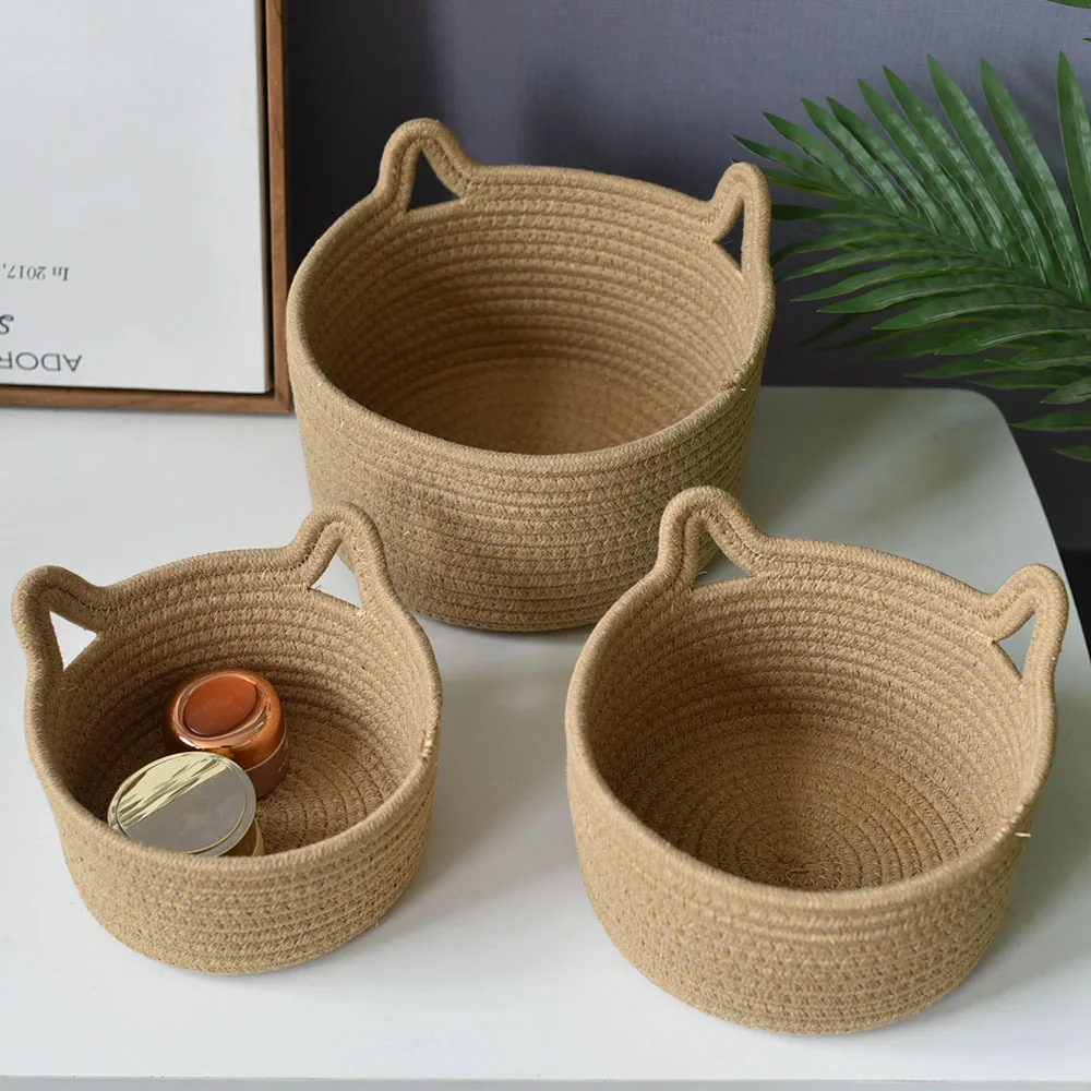 2022 new Washable Pet Bed For Indoor Cats Or Small Dogs Cotton Rope Woven Anti-slip Bottom Cat Toy Basket
