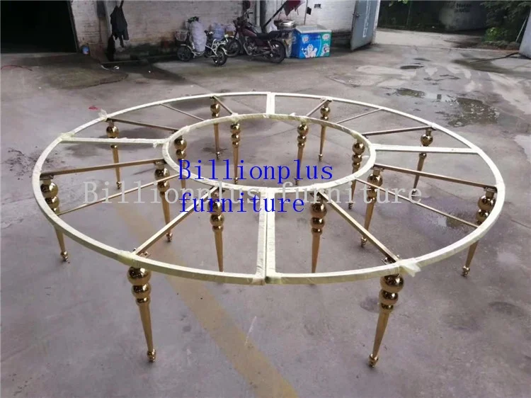 Modern Half Moon Wedding Table with Semicircle Hollow Out Mirror Glass Stainless Steel Dining Room Furniture