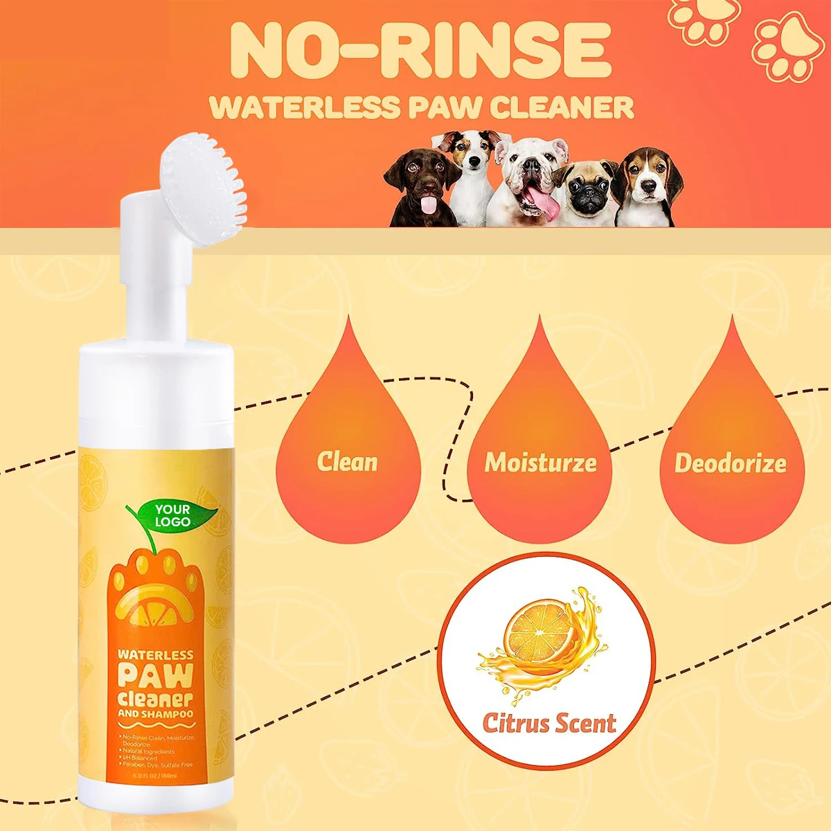 OEM ODM Factory no-rinse wash free 150ml pet paw cleaning pet foot cleaning foam paw no washing with brush