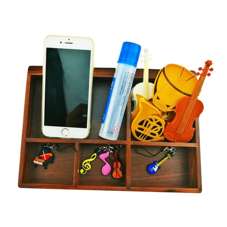 
Bedroom dressing table decor rustic solid wooden trays with handles and dividers 