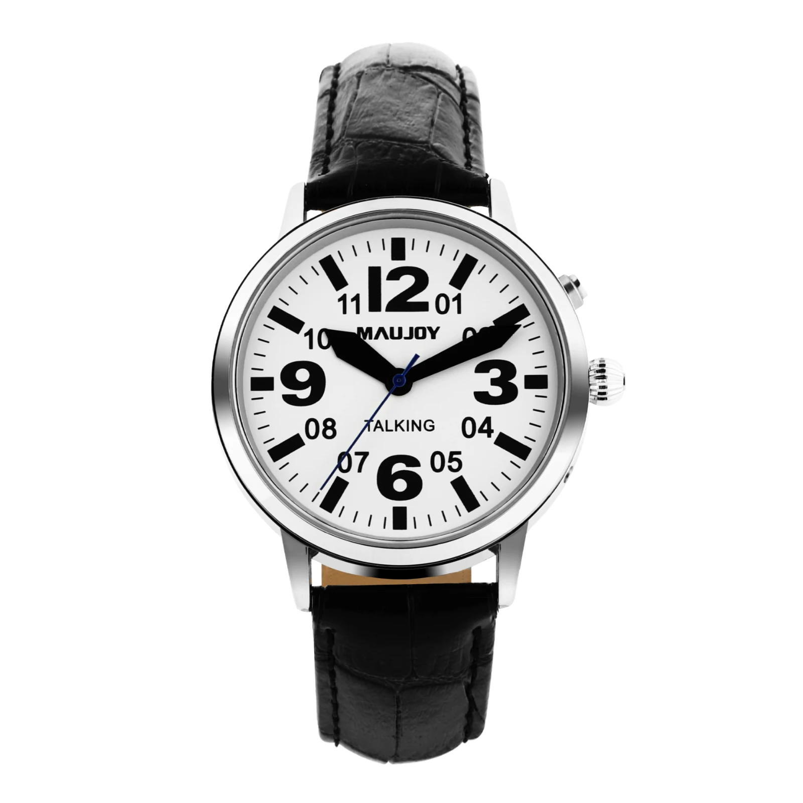 XL Mens Silver Talking Watch with time Date Day Loud Alarm Clock Visually Impaired and elderly