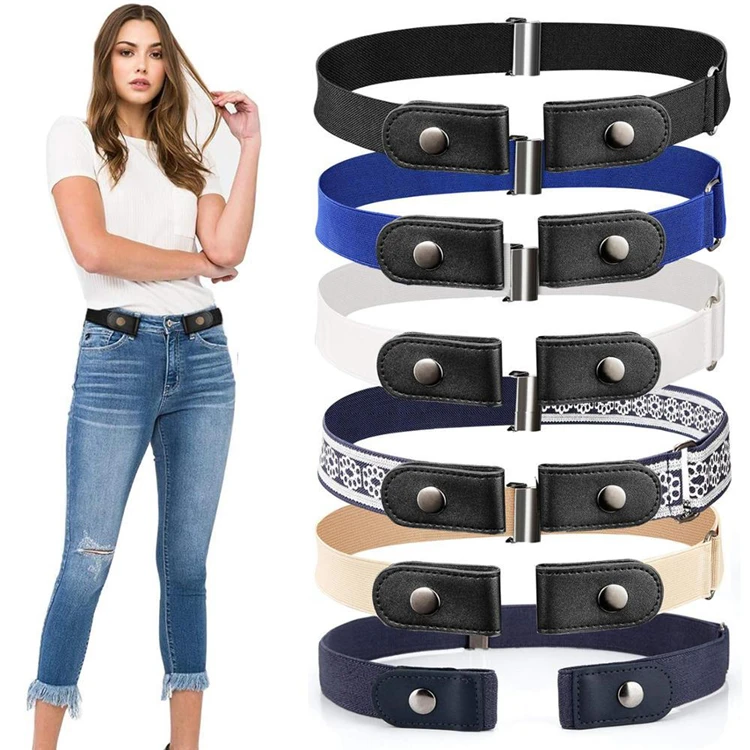Adjustable Stretch Women Waist Belt Comfortable Invisible Canvas Elastic Jeans Pants Fabric No Buckle Belt