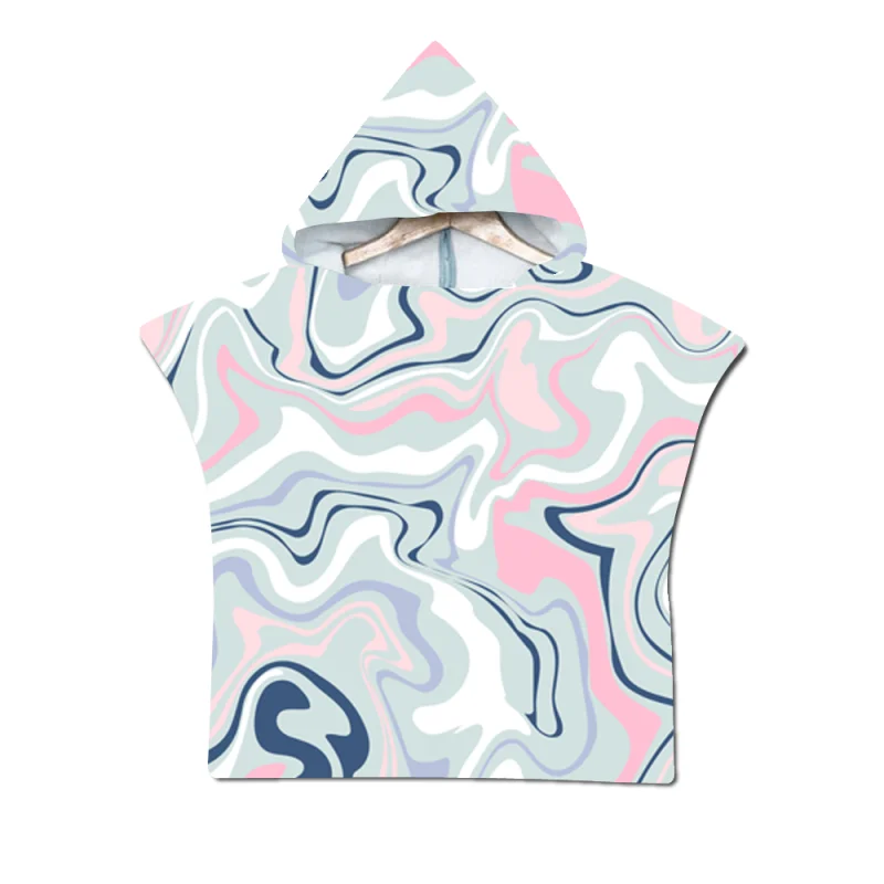 Kids  liquid water pattern Printed Quick Drying Microfiber Hooded Poncho Beach Towel