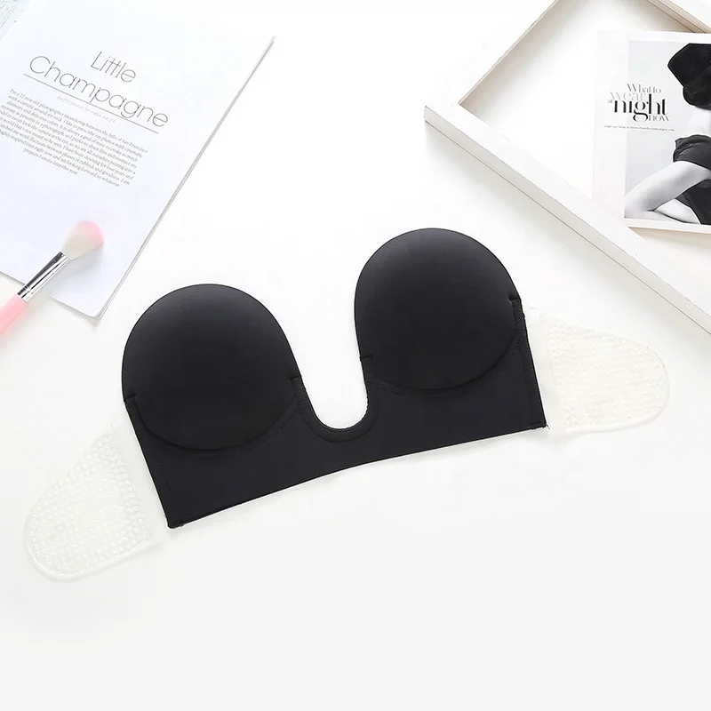 Deep U plunge gathering backless silicone invisible bra push up strapless self adhesive bra