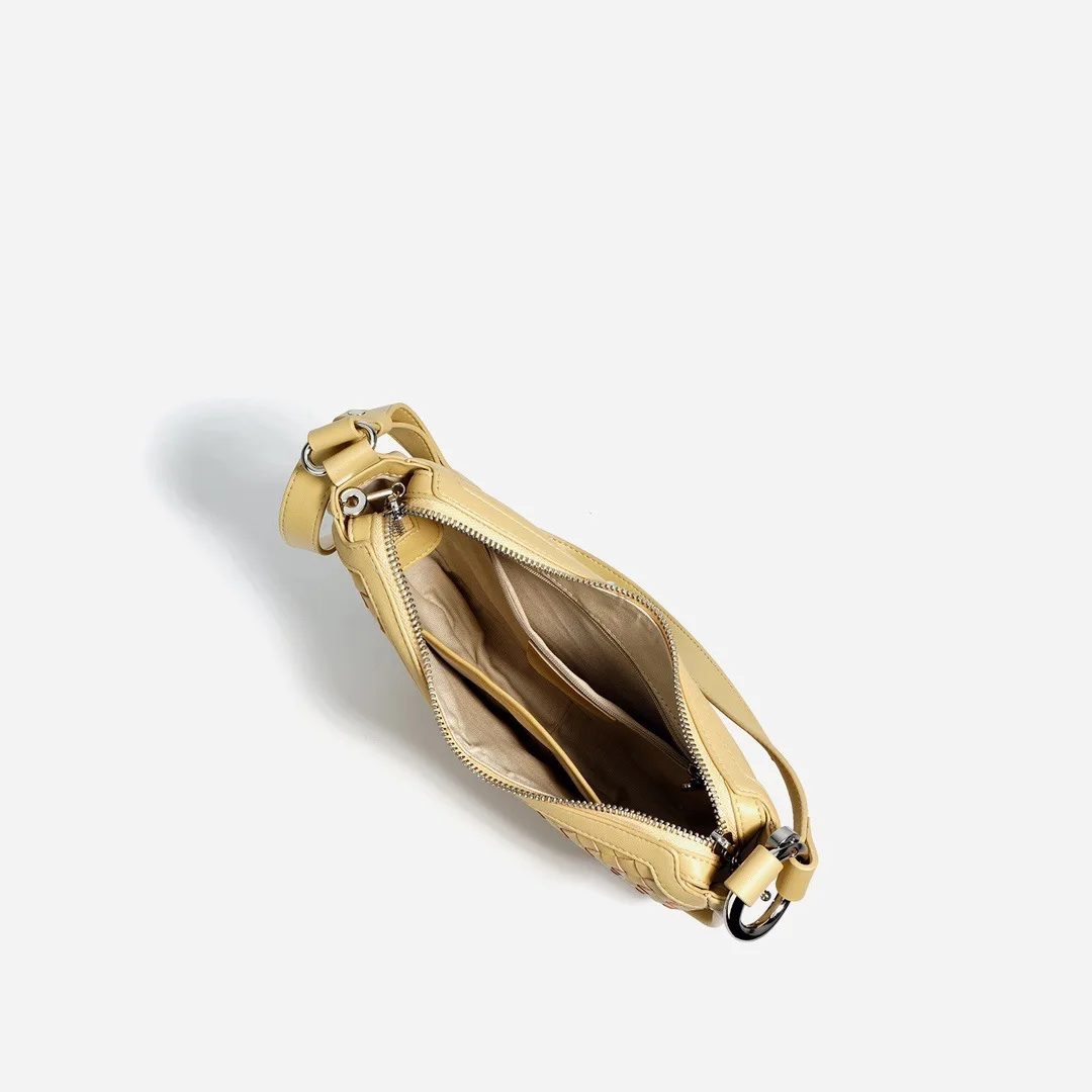 fashion lady real leather woven round moon hobo hand bags with adjustable handle for women elegant braided sling shoulder bag