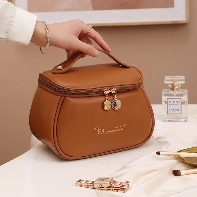 Custom logo PU leather waterproof makeup brush bag Portable beauty tools storage bag Toiletry bag