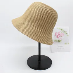 New Style Women High Quality Straw Bucket Hat plain Summer UV Protection Straw Hat