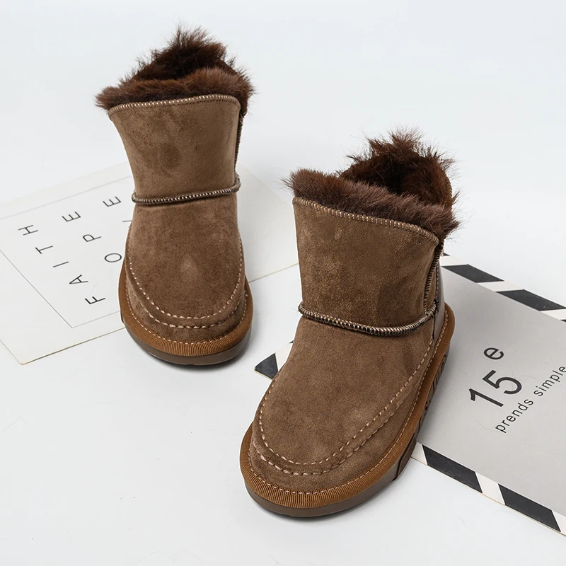 Bairuilun Меховая зимняя утепленная одежда для детей зимние ботинки до щиколотки; Размеры & ботильоны плюшевые зимние сапоги на нескользящей подошве для детей