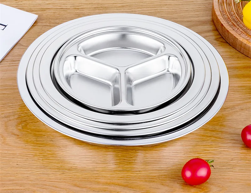 Premium 304 Stainless steel round dinner plate  3 Section Round Dinner Plates ,Indian Thali Plate