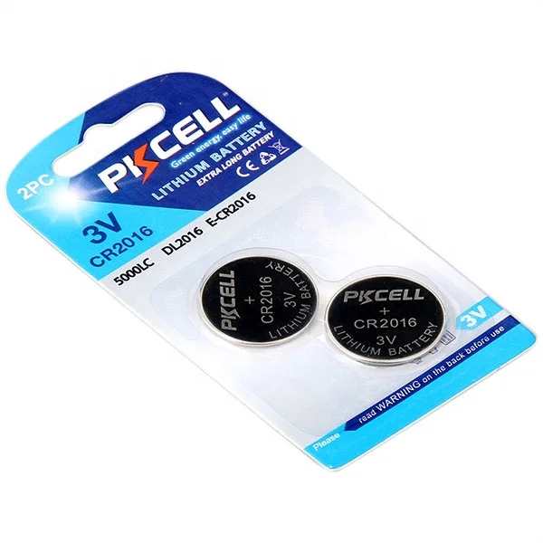 OEM accepted pkcell high quality cr2016 3v 75mah lithium button cell battery for watch