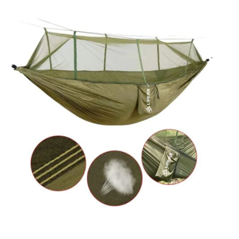 LIPEAN Camping Tree Hammock 210T Parachute Nylon Lightweight Outdoor Travel Camping Hammock With Mosquito Net And Rain Fly Tarp