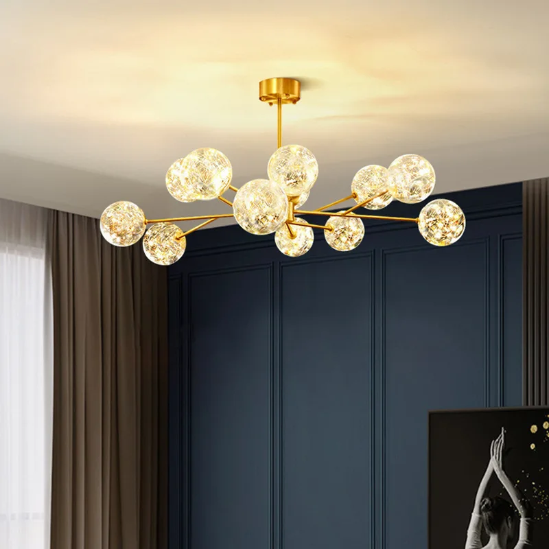 Magic Bean Glass Ball Chandelier Light Contemporary Style LED Pendant Light Modern Brass Light Fixture