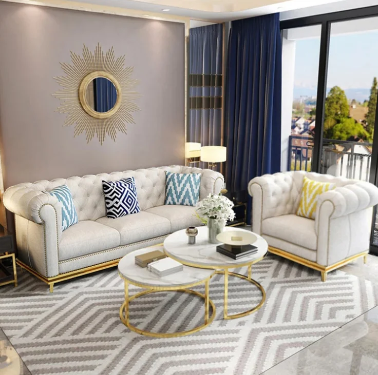 Villa furniture Scandinavian style simple fabric light luxury sofa set modern living room single double and triple wooden