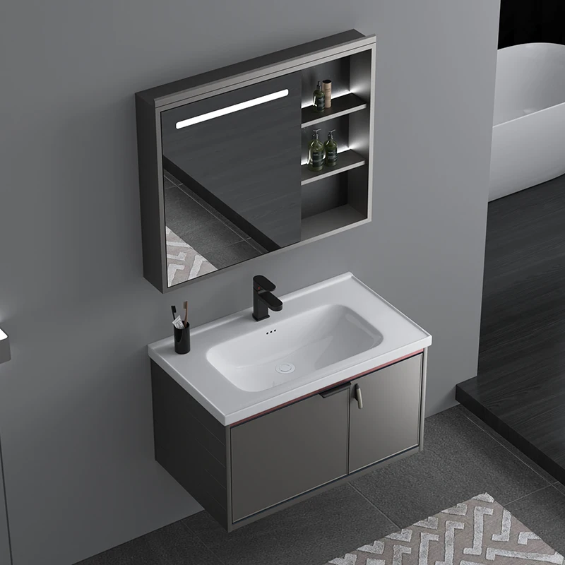 Modern European Design High Quality Wall Mount Bathroom Vanity Cabinet Set Aluminum Washbasin with Aluminum Carcase
