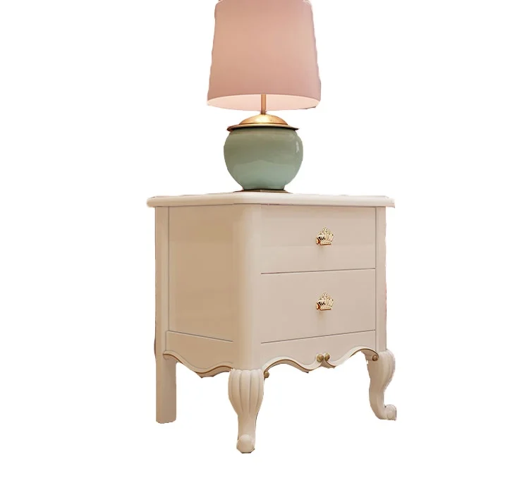 Hot sale bedside table modern two drawers bedroom furniture pine princess style bedside table