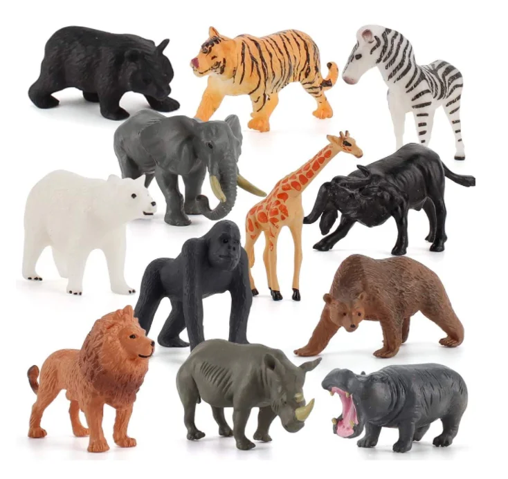 12 PCS Realistic Wild Life Jungle Animal Figures Toys Lion/Tiger/Elephant Desktop Ornament Figurines, Party Playset Favors