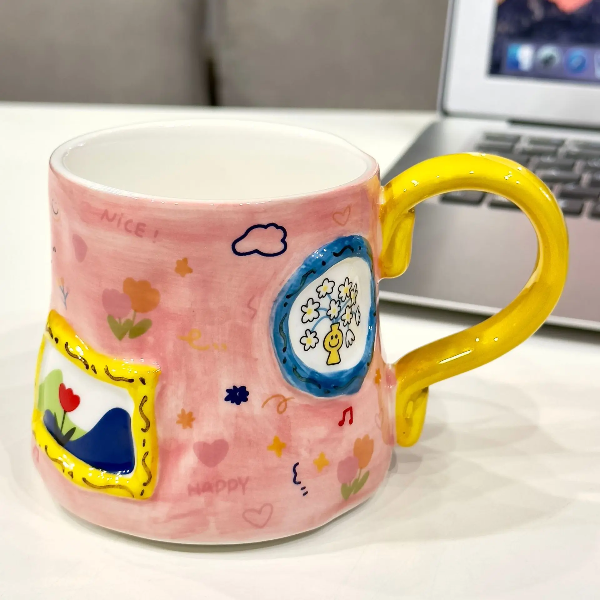 Hand painted fancy irregular ceramic cups high-temperature resistant decorative porcelain mugs