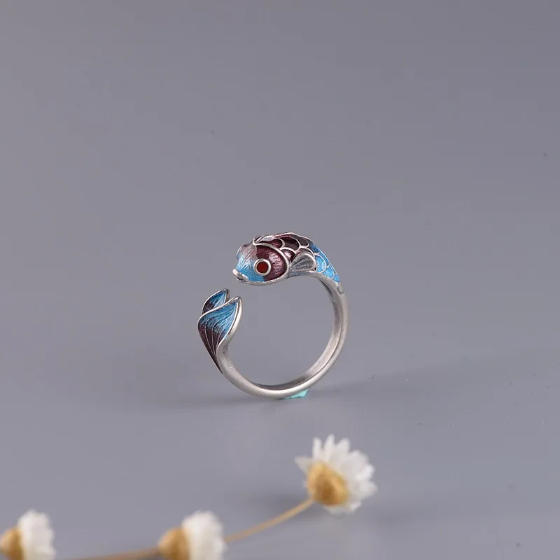 Лидер продаж 2021, кольцо из нержавеющей стали с эмалью в виде рыбок кои, винтажное серебряное кольцо в виде животного, классические регулируемые кольца на удачу для женщин