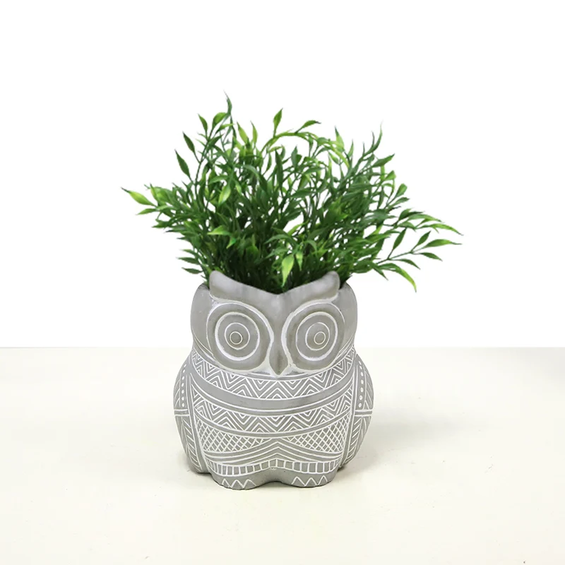 Redeco OEM Nordic Cement Flower Pot Concrete Indoor Cute Owl shaped Flower Pots & Planters For Garden Decor
