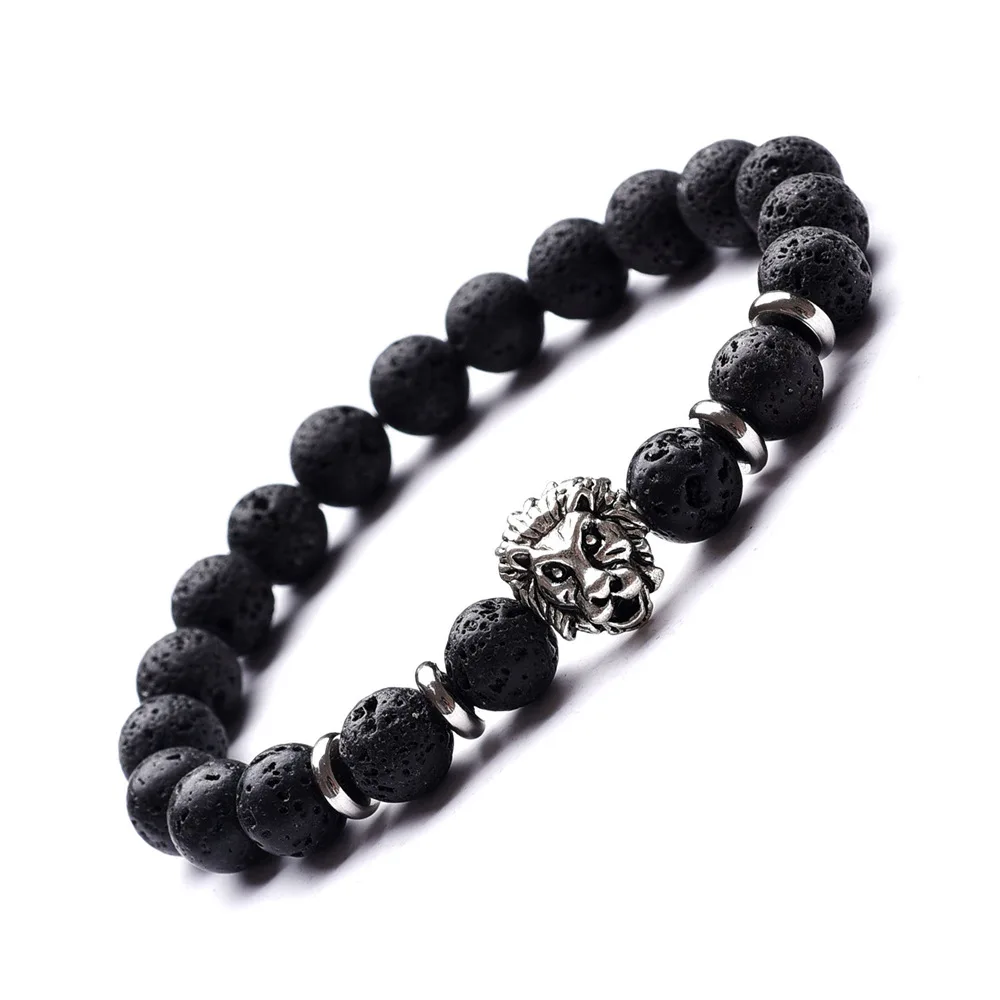 8MM Lava Rock Stone Bead Bracelet Leopard Loin Owl Head Mask Bead Bracelet Essential Oil Diffuser Bracelet for Men Women