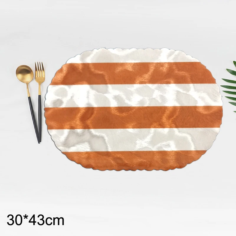 Oval Silver Stamping Stripe Tableware Mat for Home Party