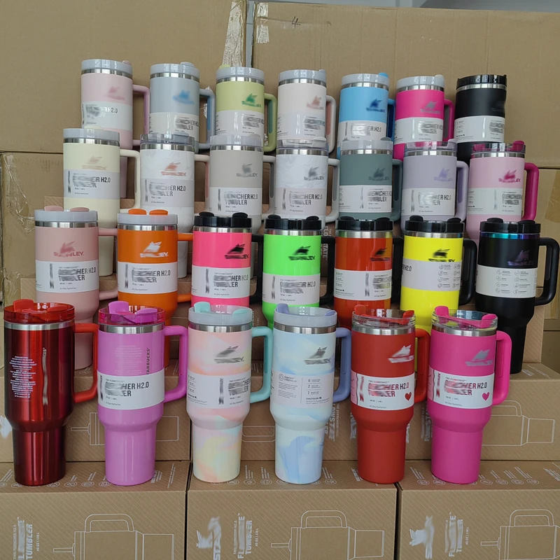 H2.0 stanly 40oz Tumbler cup 40 oz travel mug  vacuum thermal stainless steel with handle festival gift cup