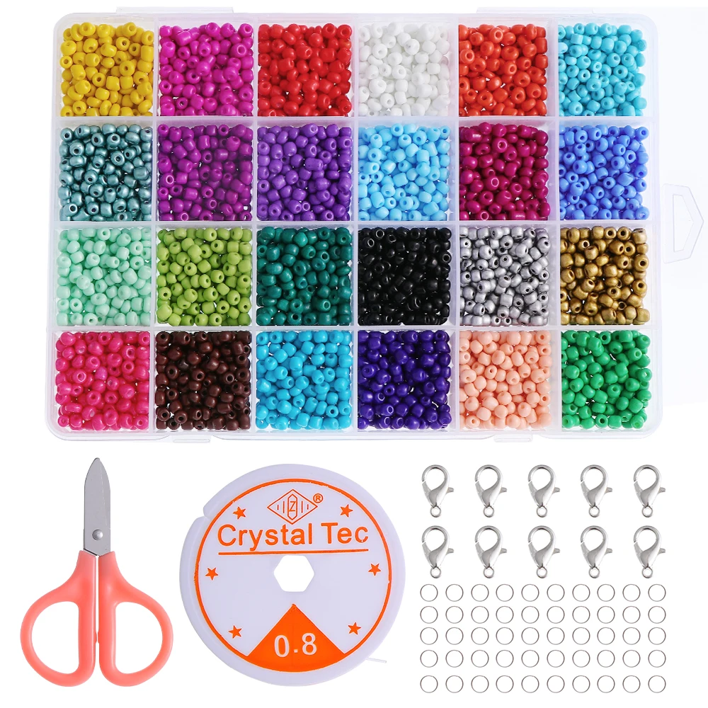 Factory Wholesale 2mm 24 Color Glass Beads Czech Set Glass Beads Necklace Jewelry Making Supplies Kit With Jewelry Tools