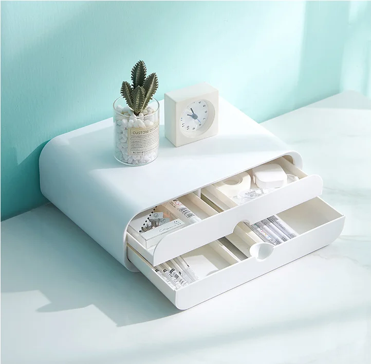 
Multifunctional 2 Colors Plastic Home Office Desk Organizer Cube Storage Shelf Computer Stand Storage Holders Racks With Drawer 