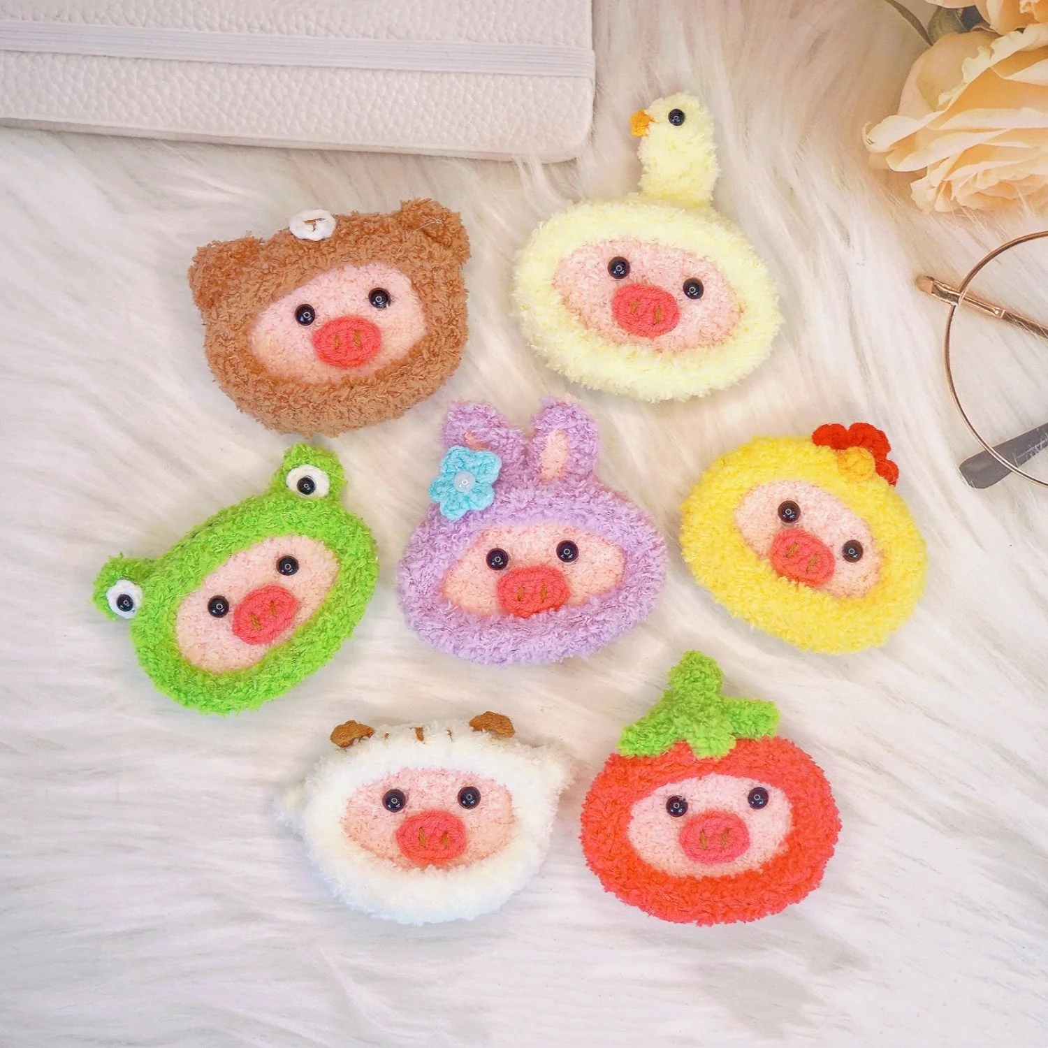 New Handmade Crochet Piggi Pig Hair Accessories Cute Cartoon Kid Baby BB Girl Hair Clip Hairpin Headwear Knit Hair Clip for Girl
