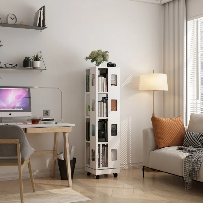 Home Furniture Rotating Corner Bookshelf Full Size Steel Bookcase Multi-layer Shelves Colorful Rotating Book Case for Adults/kid