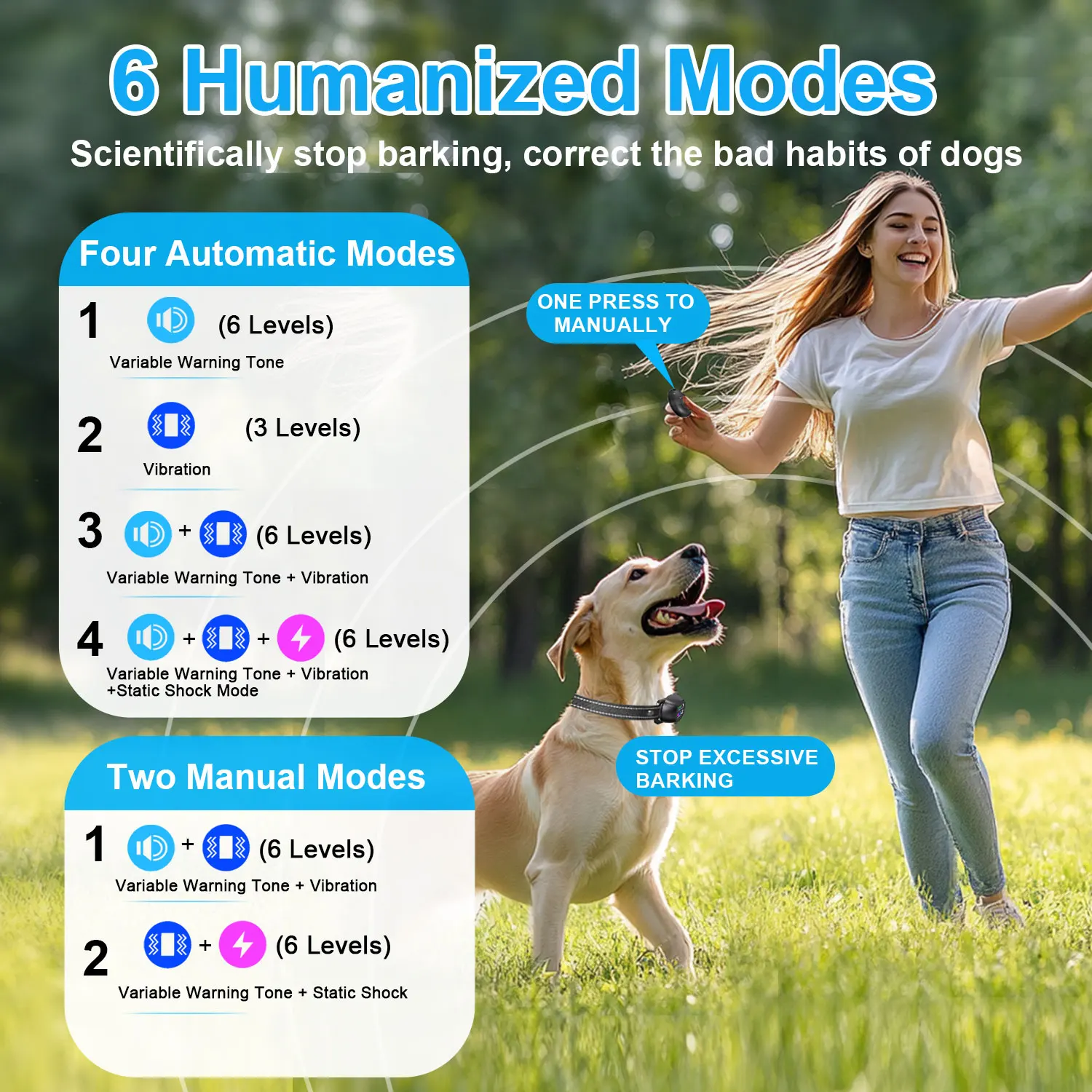2025 Intelligent Anti Barking Smart Rechargeable Waterproof  Dog Shock Bark Control Collar with Remote Tag for Dogs