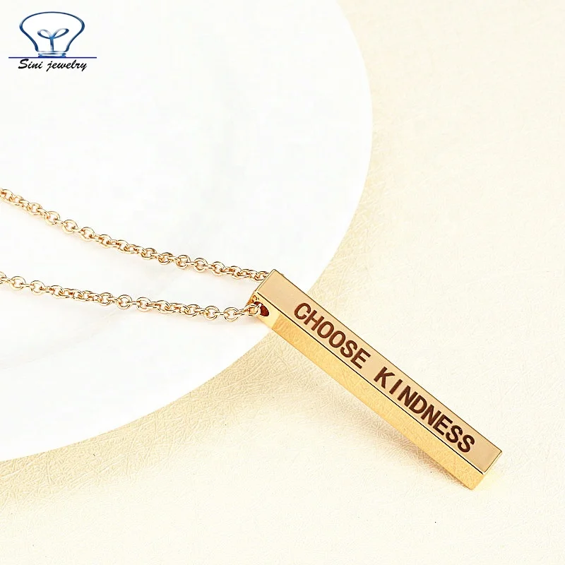 Sini Jewelry Personalized Nameplate Necklace Stainless Steel Customized engraved Logo Pendant Name 24K gold bar Necklace designs