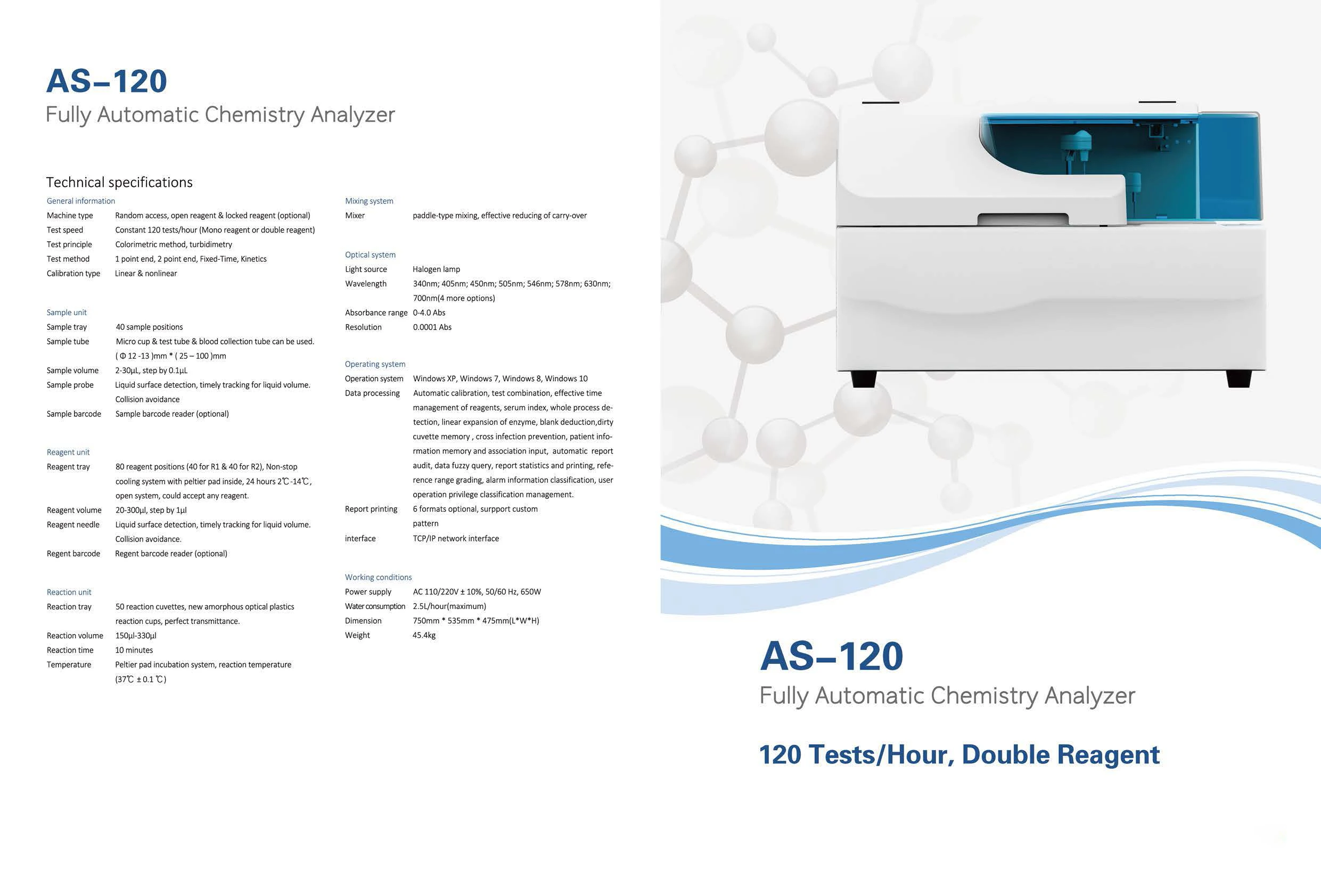 120 Tests/hour Clinical Analytical Instrument Automatic Biochemistry Analyzer Chemistry Analyzer