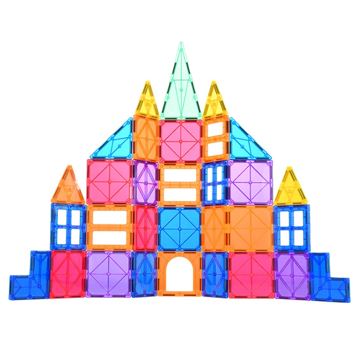 DIY Magnet Build Tiles 100 pcs Clear Color 3d Magnetic Construction Tiles Plastic Building Blocks Toys for Kids