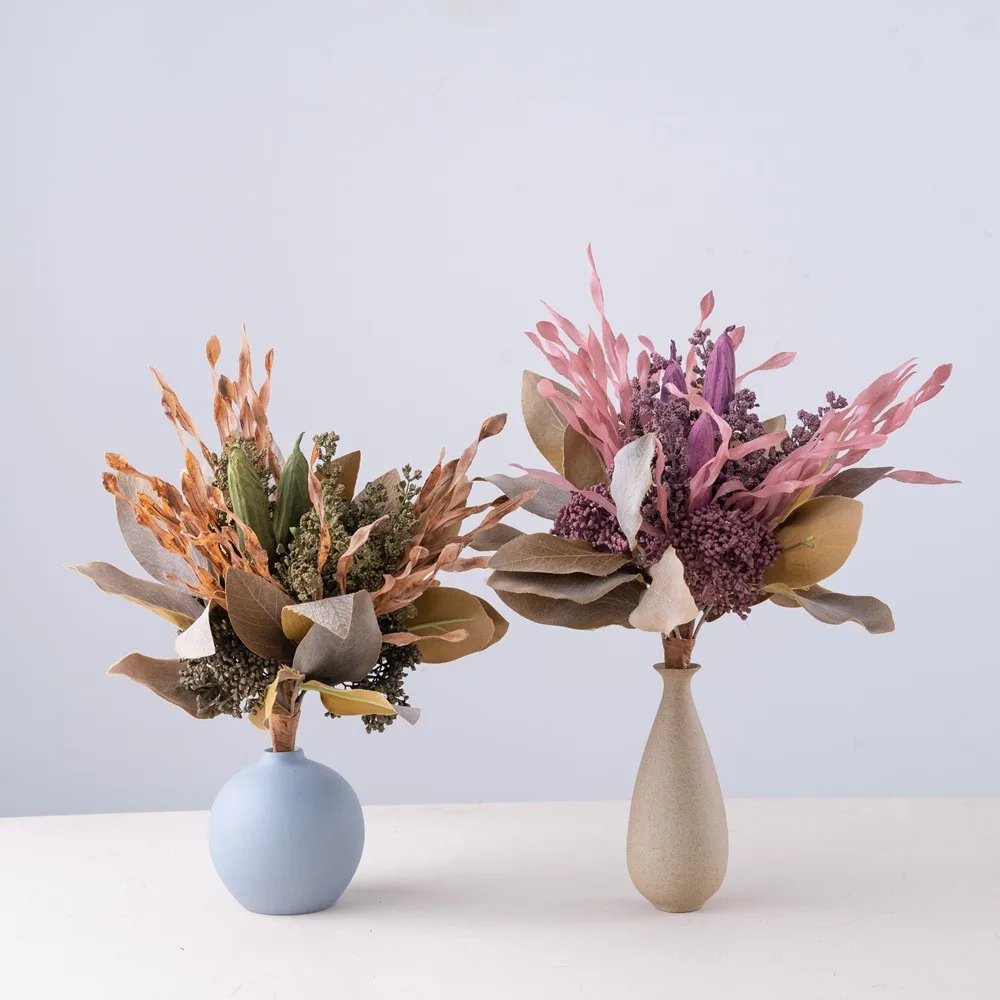 33.5cm Acheng Okra Seaweed Bundle Dried Home Party & Wedding Decoration Wall Holding Rose Flower Fake Flower for Interior Design