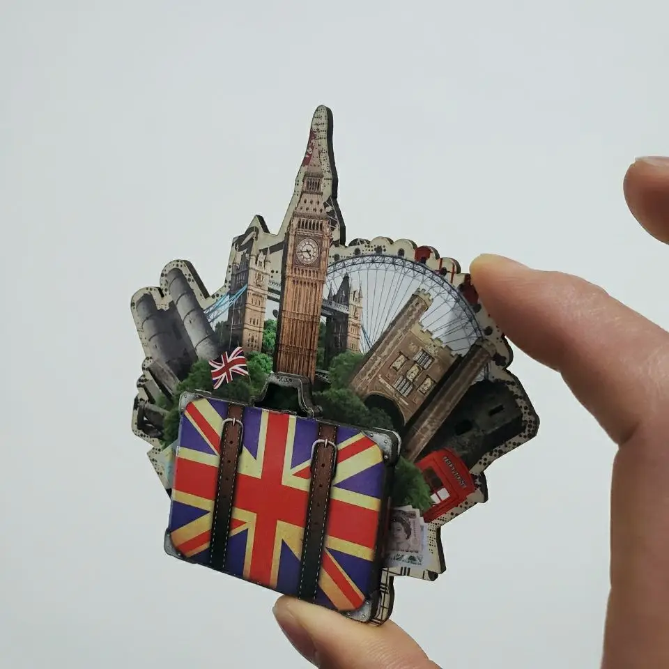 Special British 3D two-layer handmade refrigerator wood souvenir magnet