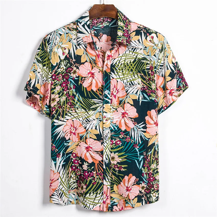 2020 Summer Men Hawaii Printed Short Sleeve Soft Beach Hawaiian Shirt