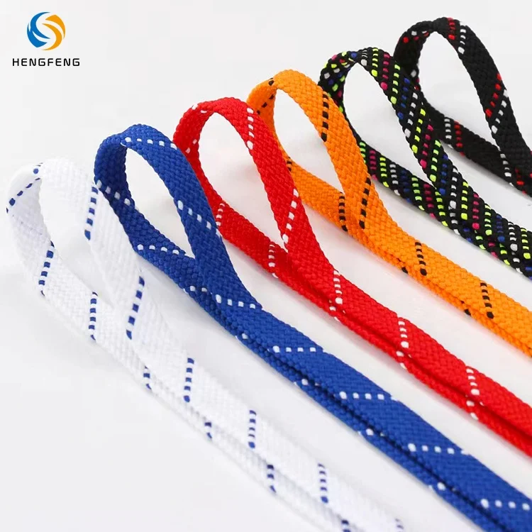 Customizable Metal Tipped Shoe laces Flat Polyester Twill stripe pattern sneakers shoelace
