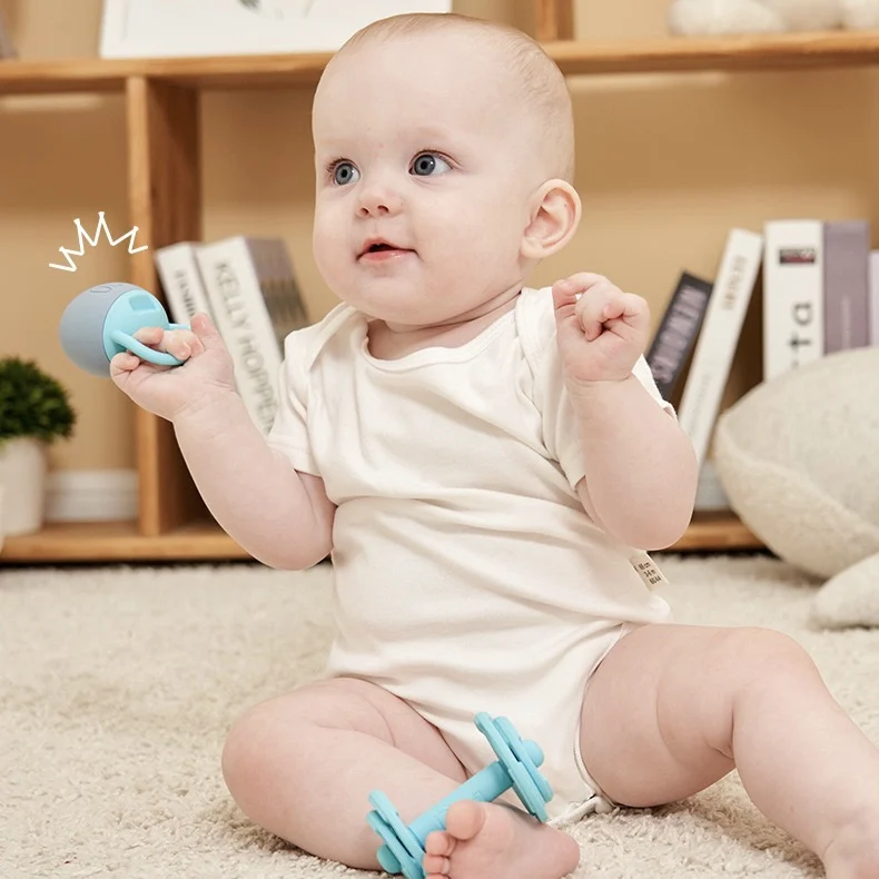 Unisex Food Grade Silicone Cute Teether Fitness Equipment Shaped Soft BPA-Free Chewable Toy for Baby