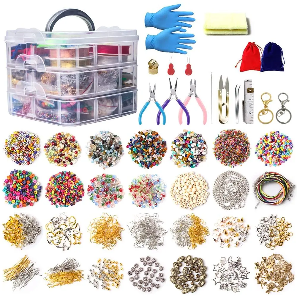 
 Нестандартные кристаллы, каменные бусины, бусины из натурального драгоценного камня и стеклянные бусины, 3 яруса, Набор для изготовления ювелирных изделий  