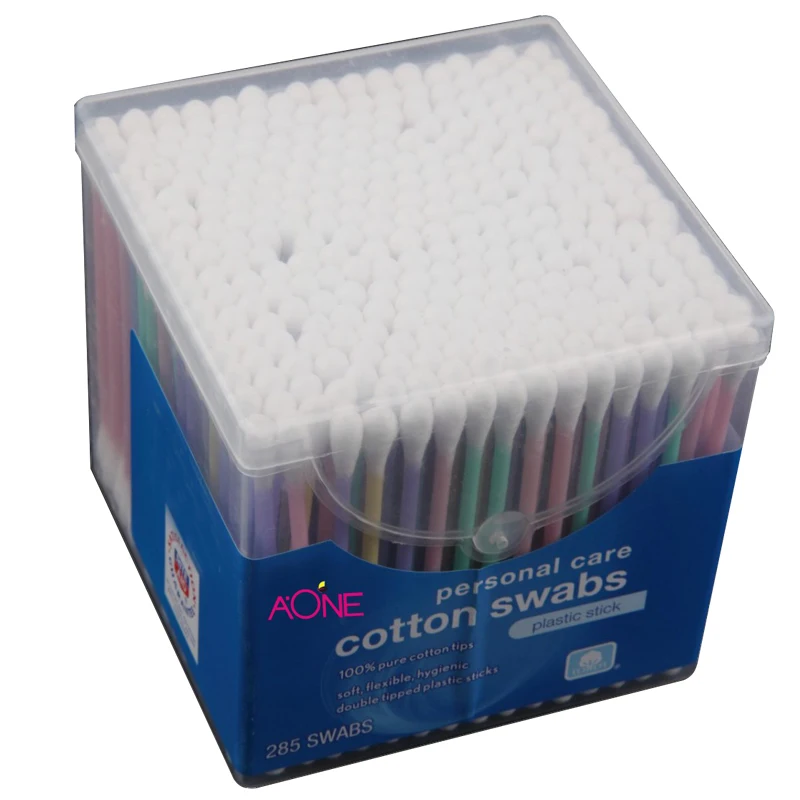 280pcs cotton Buds plastic colourful stick Cleaning Ear Cotton Swabs in square pp box