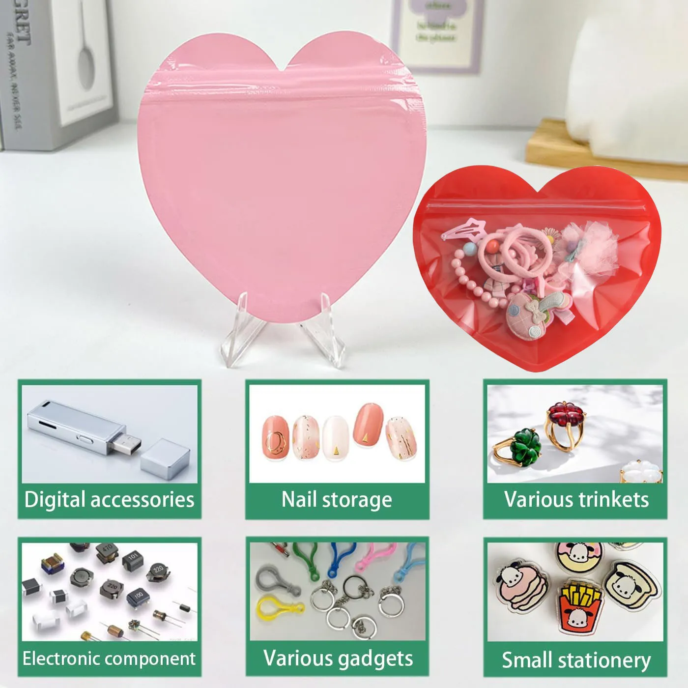 Heart shaped Jewelry Gift Self sealing Resealable Ziplock Bag Candy Food Candy Packaging Bags