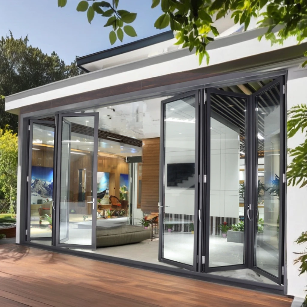 Cheap Price Waterproof Courtyard Folding Door Aluminium Alloy Accordion Bi-fold Patio Door With Sliding Glass for Exterior Use