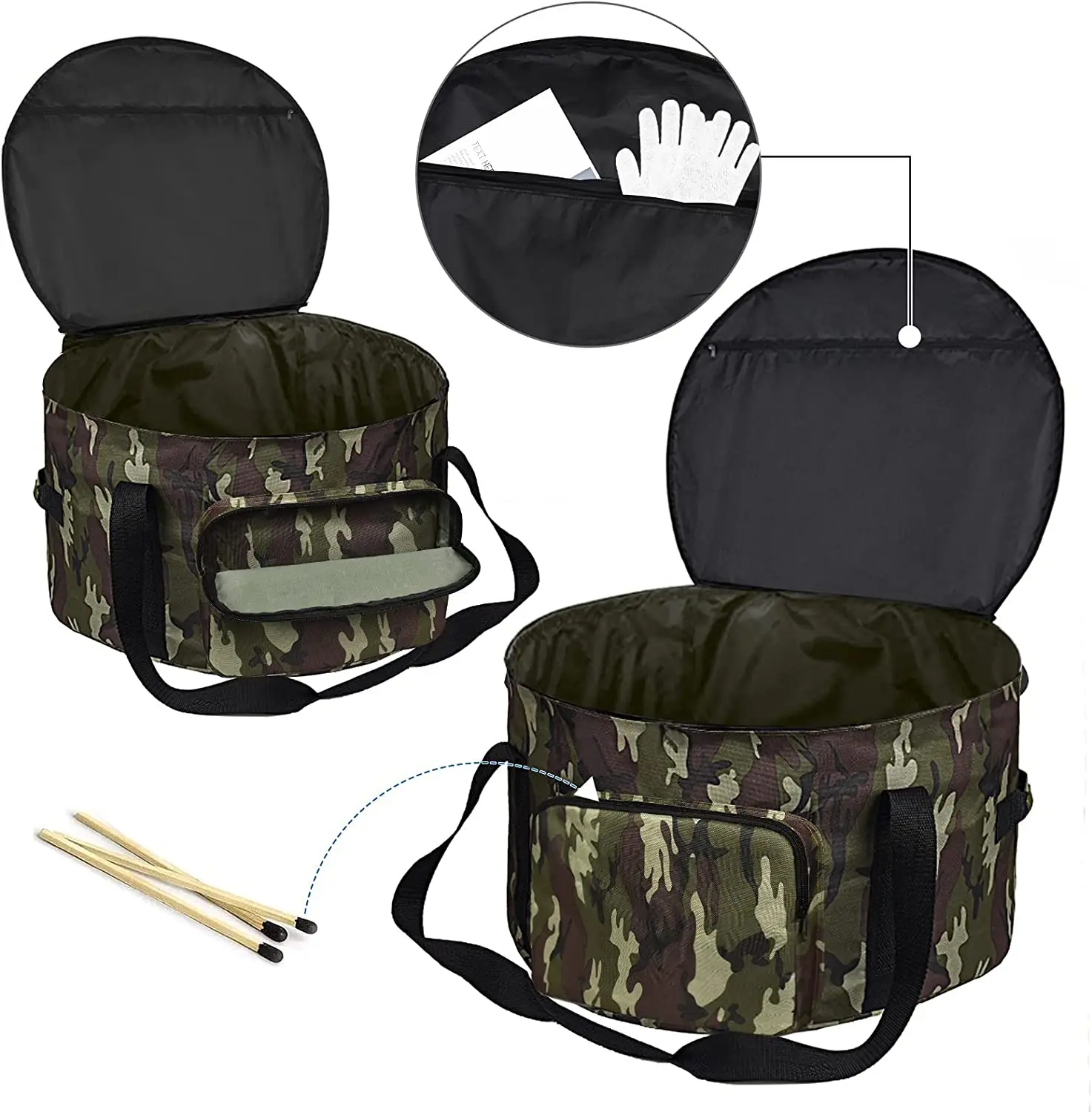 Durable Camo Oxford Outdoor Camping Firebowl Travel Carrying Case for 19-Inch Diameter Propane Gas Fire Pit