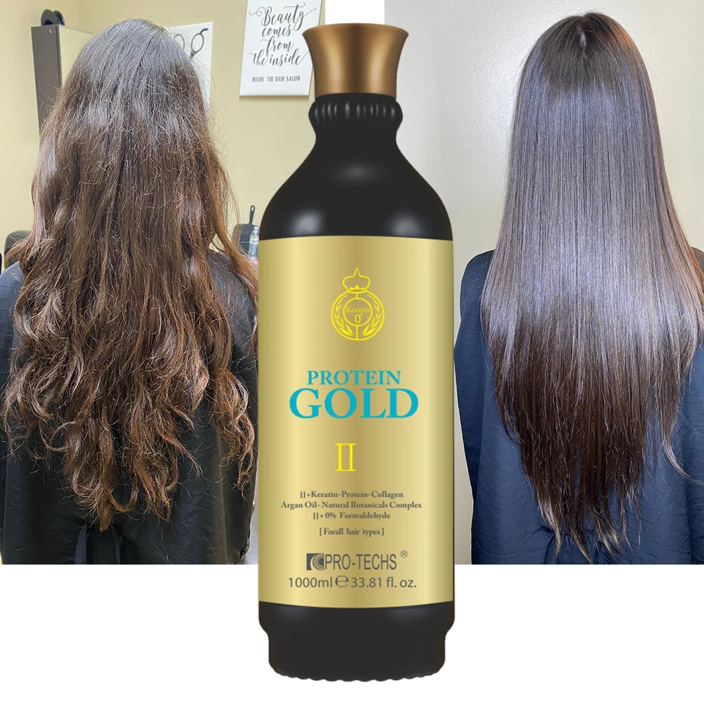 PRO TECHS 1000ml Salon Professional Use Formaldehyde Free Brazilian Keratin Treatment Use Protein Gold For Hair Straight