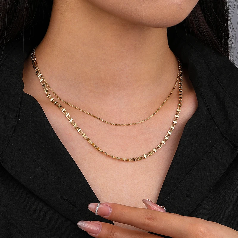 Fashion jewelry 925 sterling silver gold plated multi layers chain necklace for women