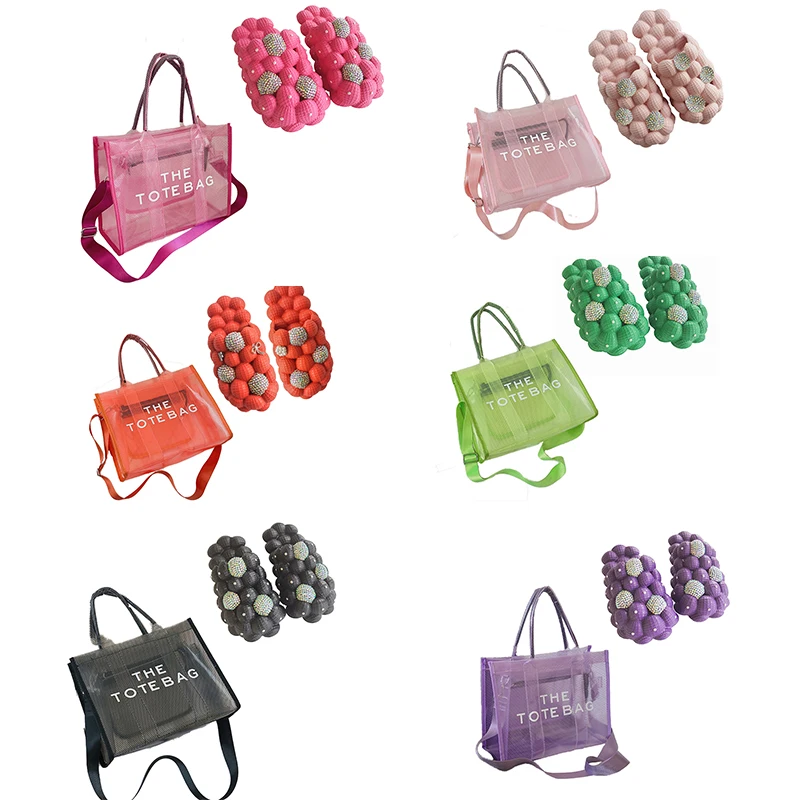 2022 Летняя женская розовая, зеленая, размер 8, блестящая, личи, пузырьки со стразами и прозрачная пляжная сумка-тоут из ПВХ