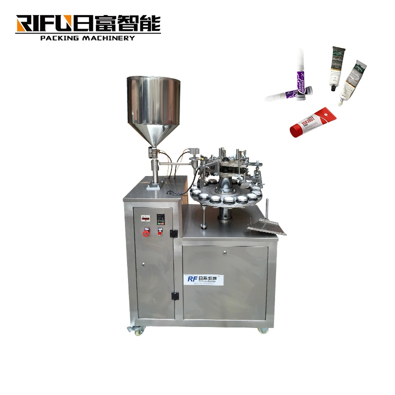 China semi automatic super glue tube filling sealing packing machine