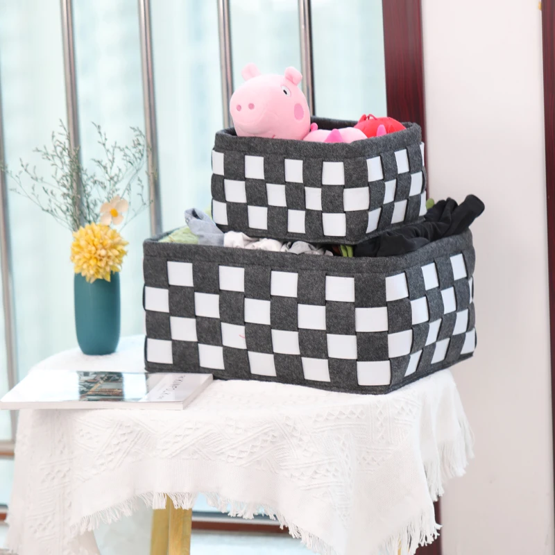home storage organization Foldable Felt Storage Boxes with Handle Woven Storage container Rectangular Baskets and felt organizer