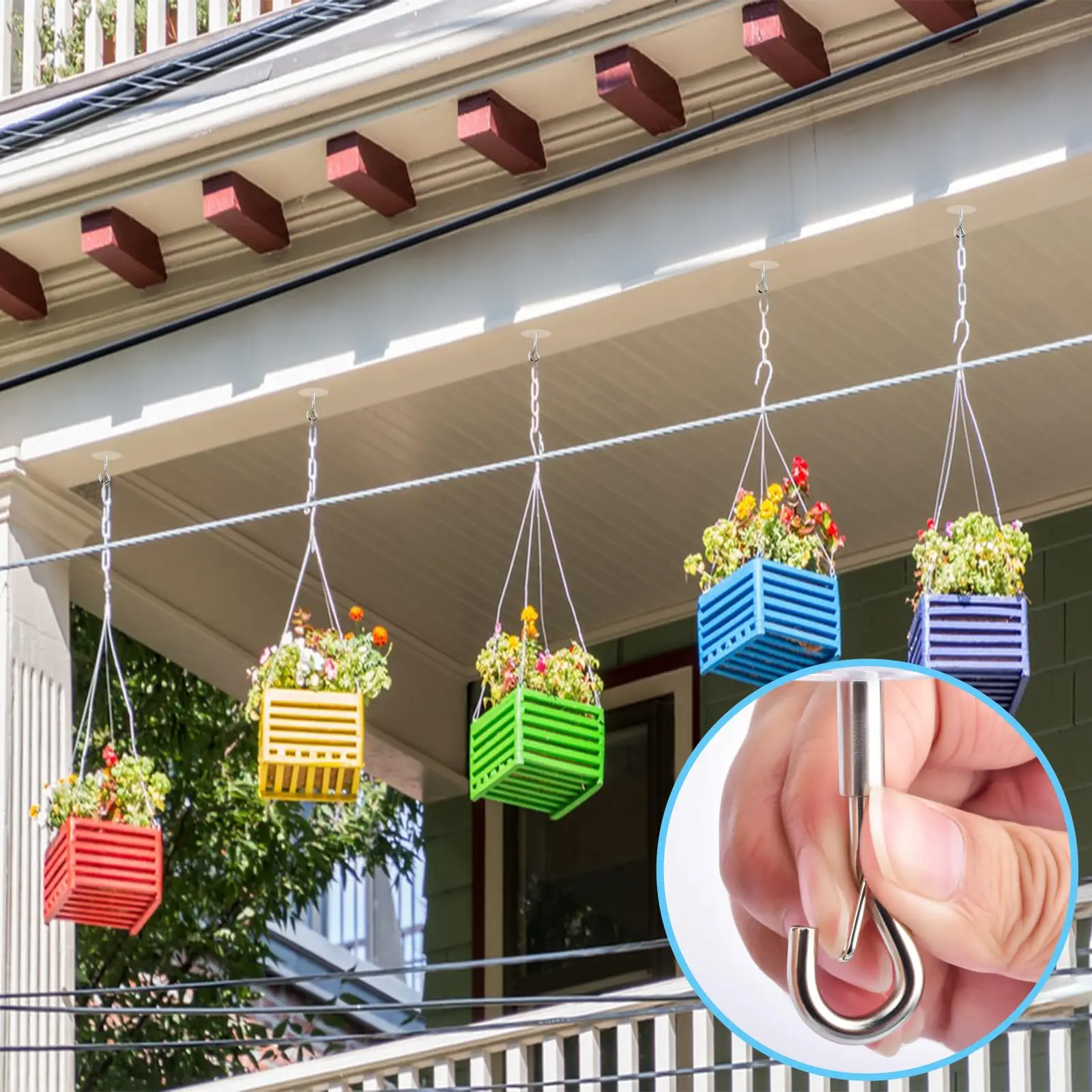 Self Adhesive Ceiling Hooks No Drilling  Stainless Steel Eye Hooks for Hanging Small Plants Wind Chimes,Easy to Open